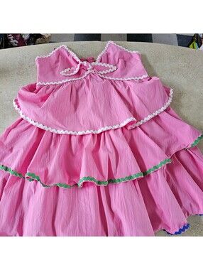 Fanco Pink Tiered Ruffle Dress with Colorful Trim, Size M